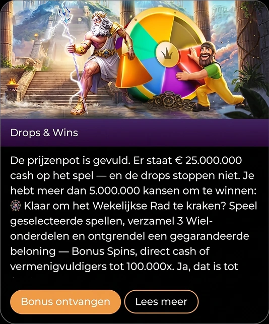 Pancarte promotionnelle Drops & Wins avec jackpot de 25 millions d'euros