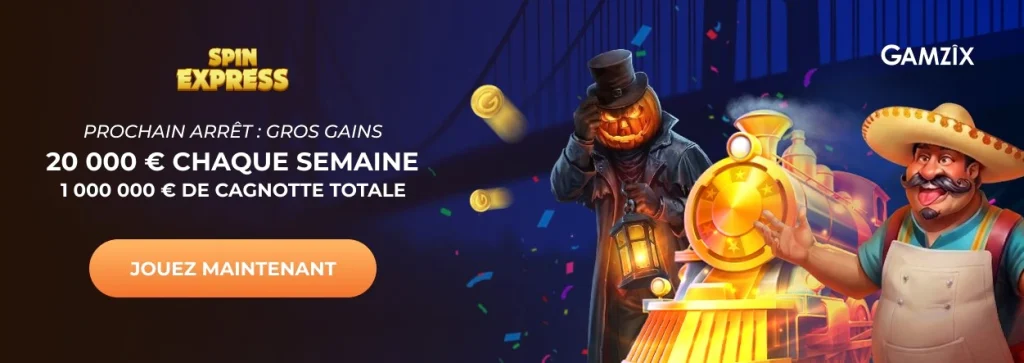 Spin Express train with pumpkin character and sombrero man, 20 000 € weekly prize