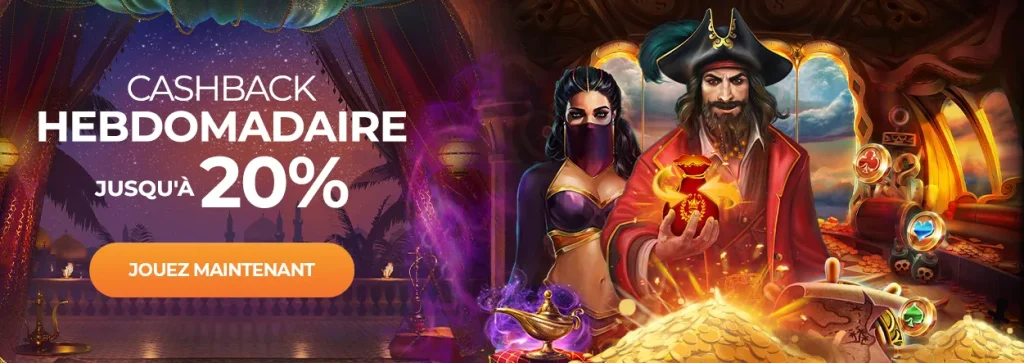 Bannière promotionnelle : Cashback hebdo jusqu'à 20% sur Gratowin Casino