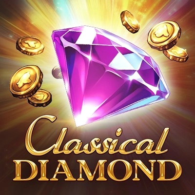Diamant violet étincelant entouré de pièces d'or, titre "Classical Diamond