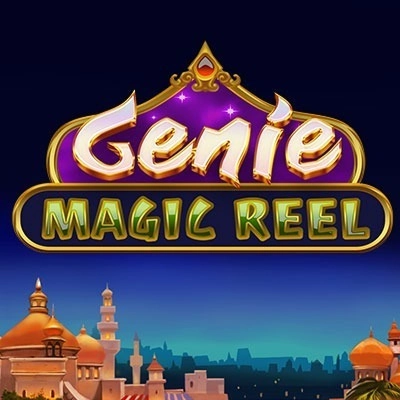 Logo du jeu de machine à sous Genie Magic Reel avec un fond de ville orientale